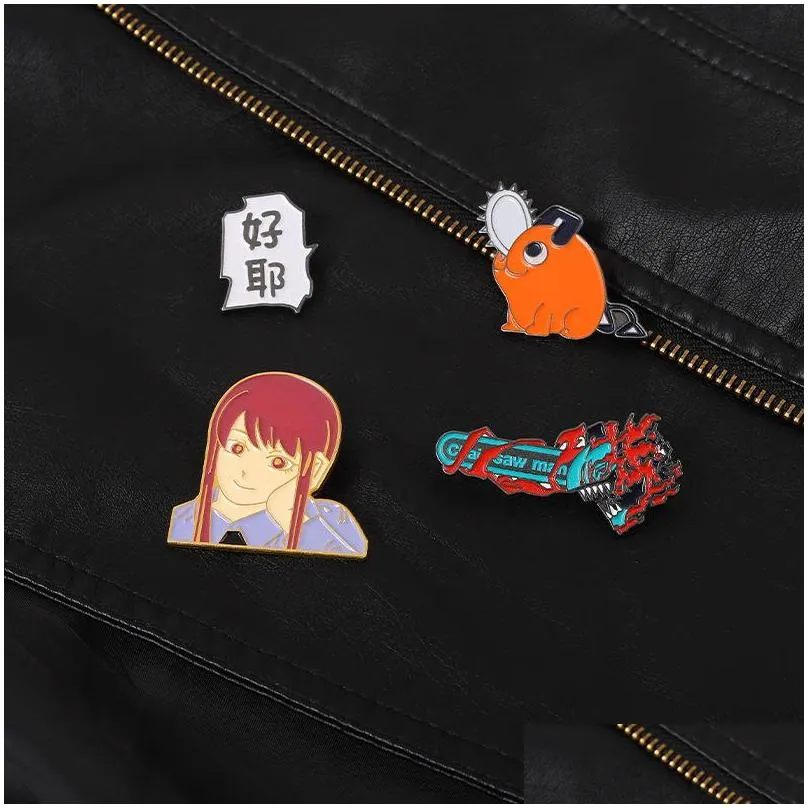 chainsaw man enamel pins custom pochita makima brooches lapel badges cartoon icons anime jewelry gift for fans friends
