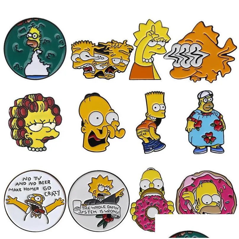 funny animated sitcom simpson brooch for woman cute badge collar shirt enamel pin brooches for men metal pin jewelry accesorios 28