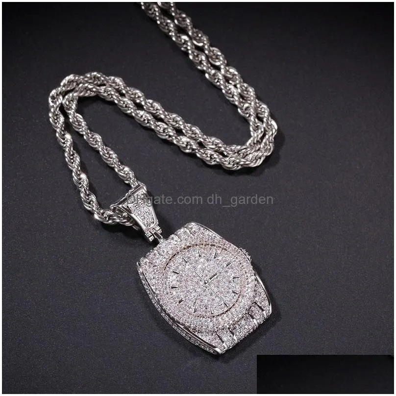 gold silver dial pendant necklace mens hip hop jewelry fashion watch pendant necklaces