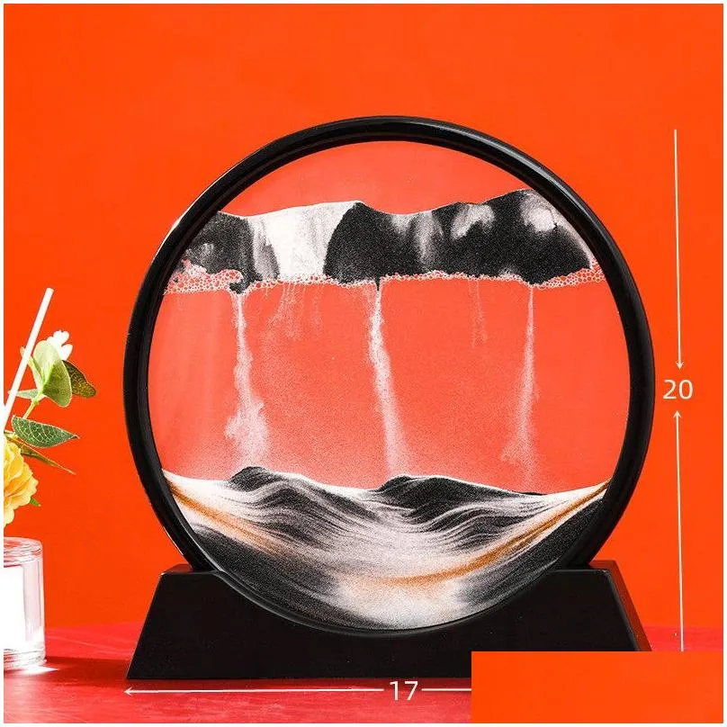 moving sand art picture round glass 3d hourglass deep sea sandscape in motion display flowing sand frame 7 12inch for home decor