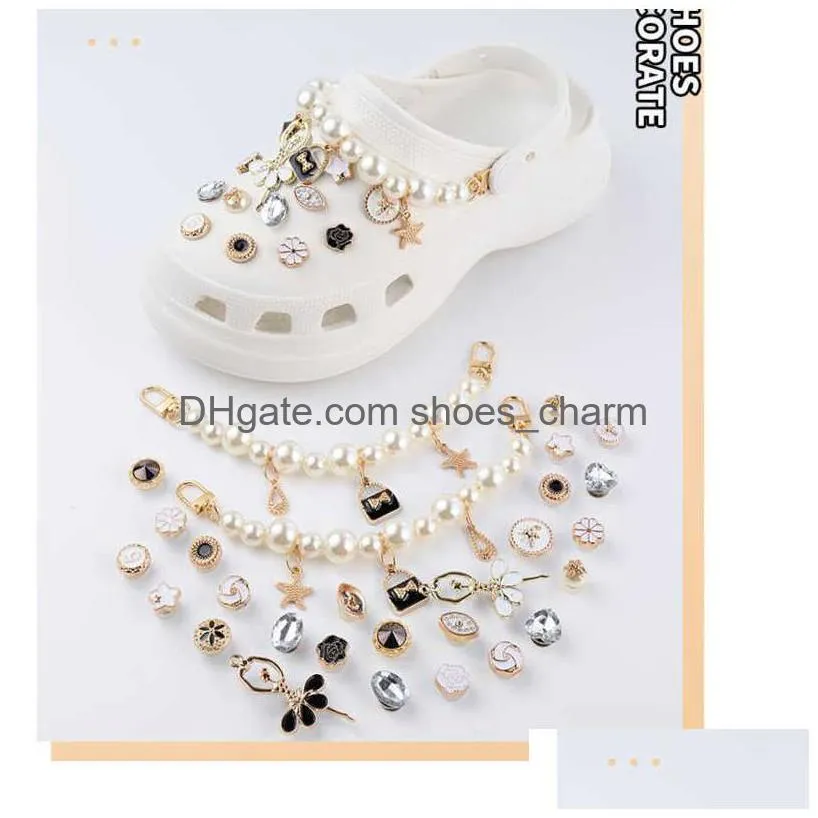 luxury rhinestones charms designer diy pearl chain shoes decaration for croc jibbi clogs kids boys women girls gifts