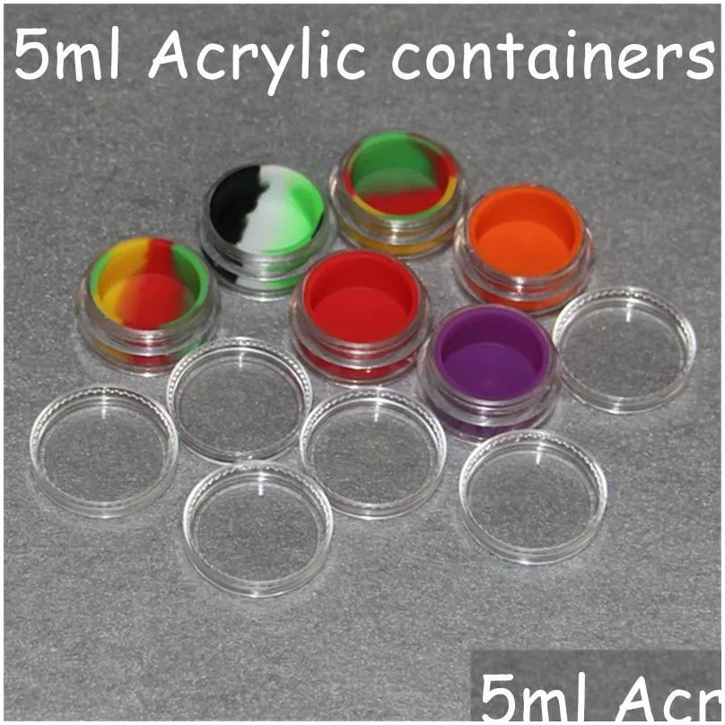 clear wax dry herb jars oil silicone concentrate container with acrylic shield nonstick goo wax oil holder 5ml acrylic jar glass bong