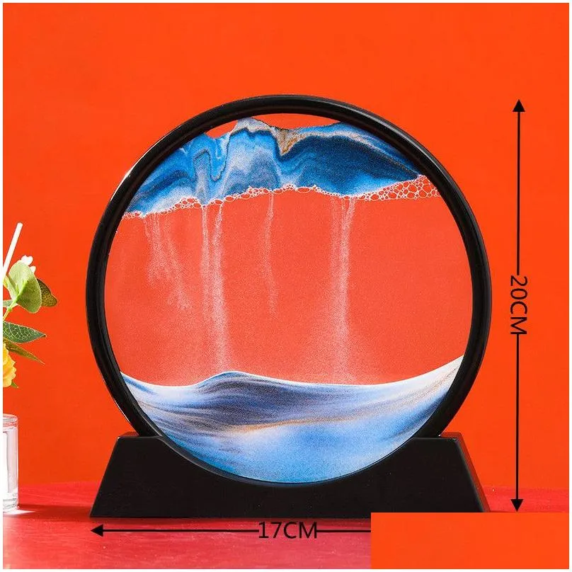 moving sand art picture round glass 3d hourglass deep sea sandscape in motion display flowing sand frame 7 12inch for home decor