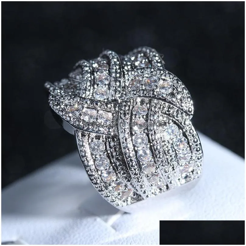 mens full diamond stones engagement ring jewelry high quality fashion crytal gems wedding rings for women