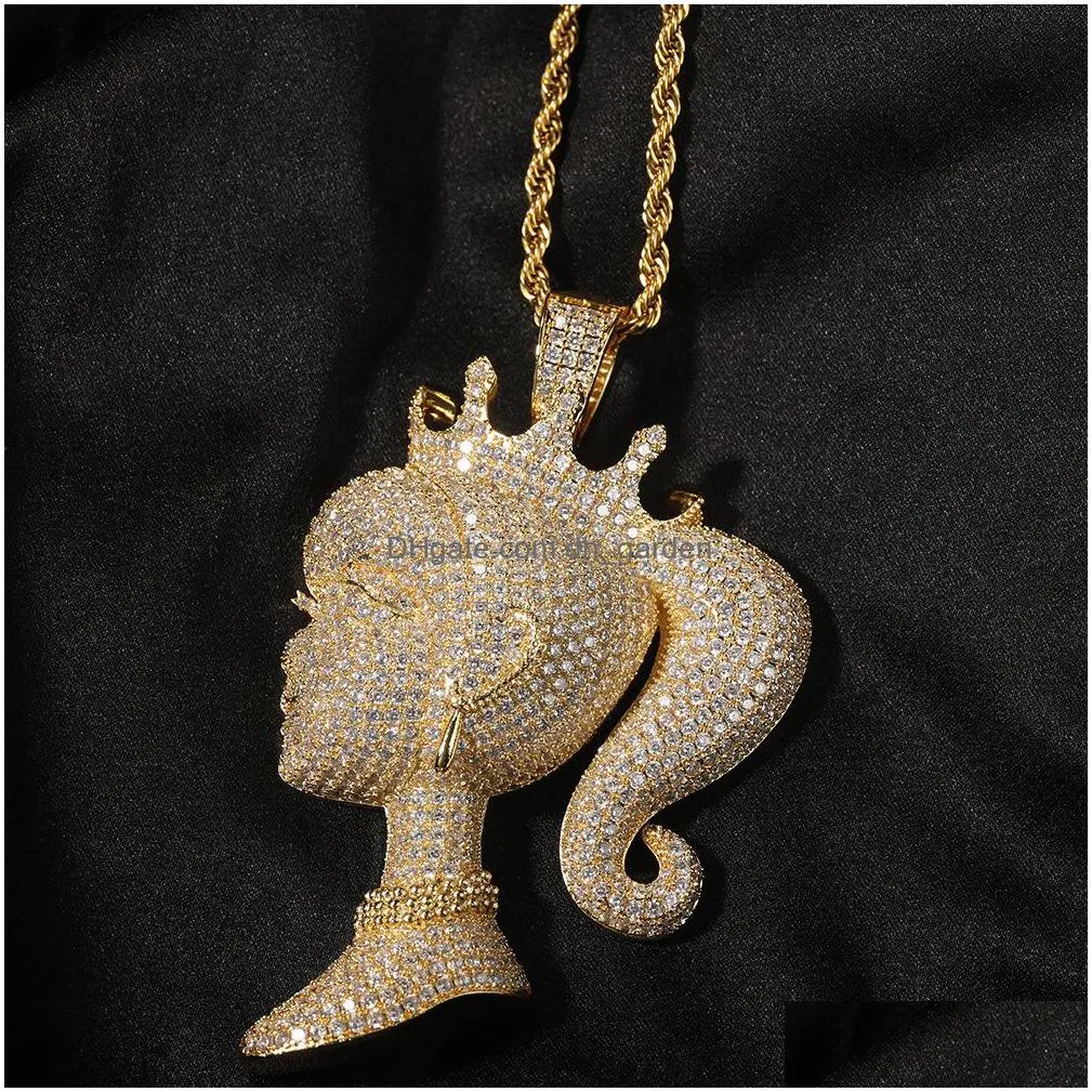 iced out crown doll pendant necklace fashion mens necklace hip hop silver gold necklaces jewelry