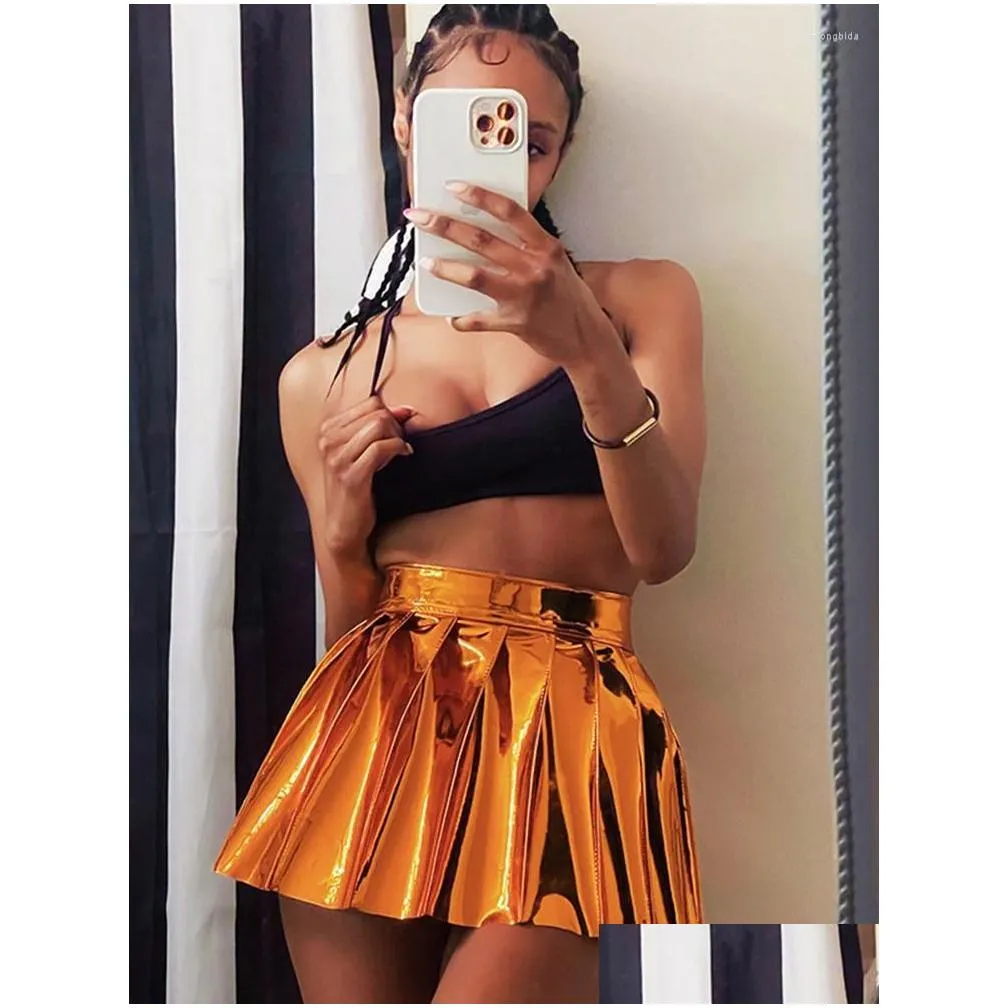 skirts sifreyr pu leather sexy mini skirt women fashion high waist metallic dance shiny pleated y2k streetwear club party outfits