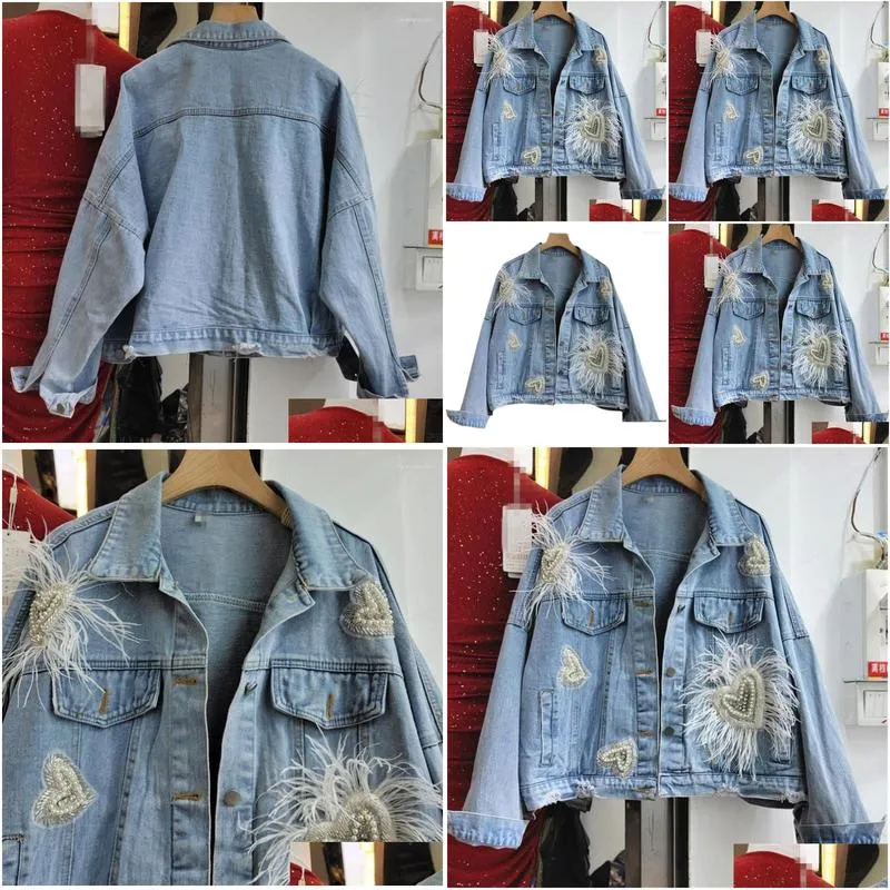 womens jackets women denim jacket female diamonds tassel jean coat feather