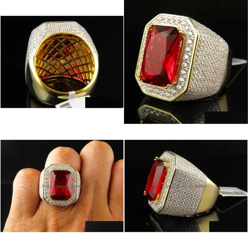 mens hip hop ring jewelry high quality ruby gemstone diamond fashion iced out gold punk rings