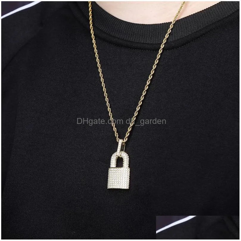 hip hop gold necklace jewelry fashion mens womens silver iced out lock pendant necklaces