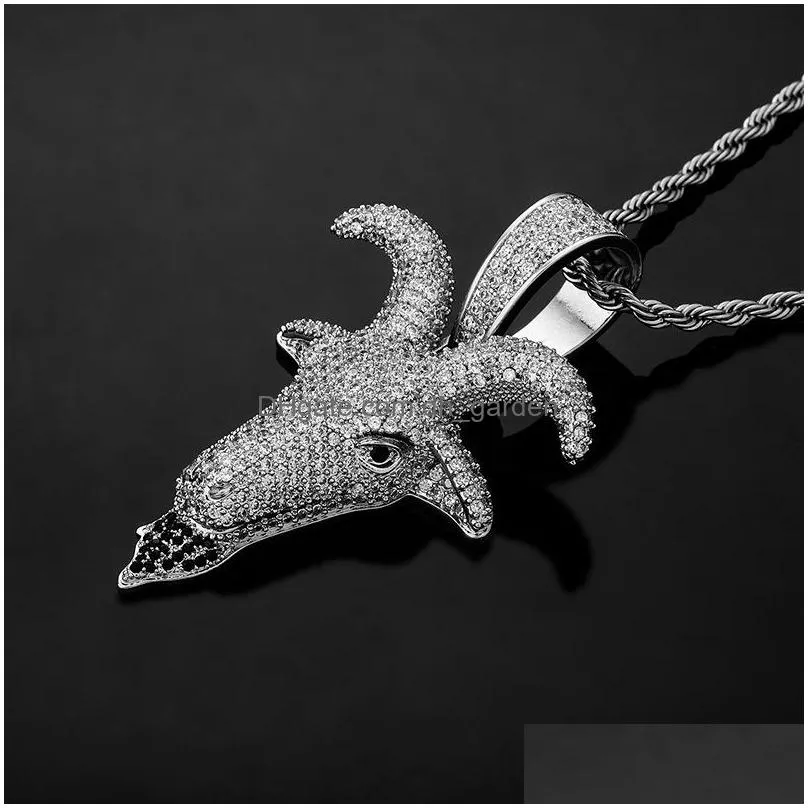 iced out goat pendant necklace fashion mens hip hop silver necklaces jewelry