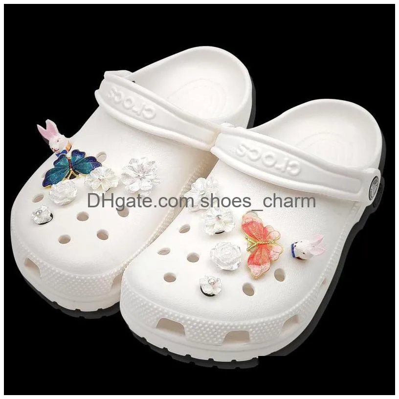bunny butterfly flowers crocses charms designer diy shoes decaration for croc jibbi clogs kids boys women girls gifts buckle abs