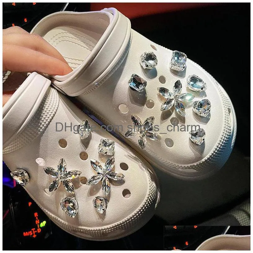 flower heart shape diamond charms backpack fit croc xmas decoration kids shoe buckle gifts cute diy accessories girl