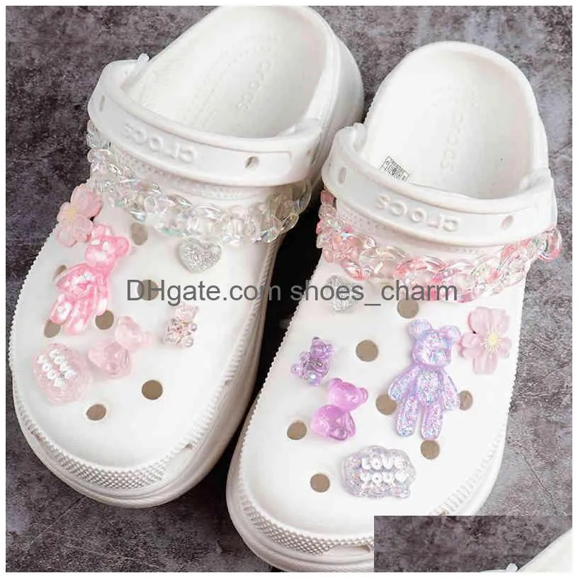 transparent glitter bear charms designer diy color chain shoes decaration for croc jibbits clogs kids boy women girls gifts