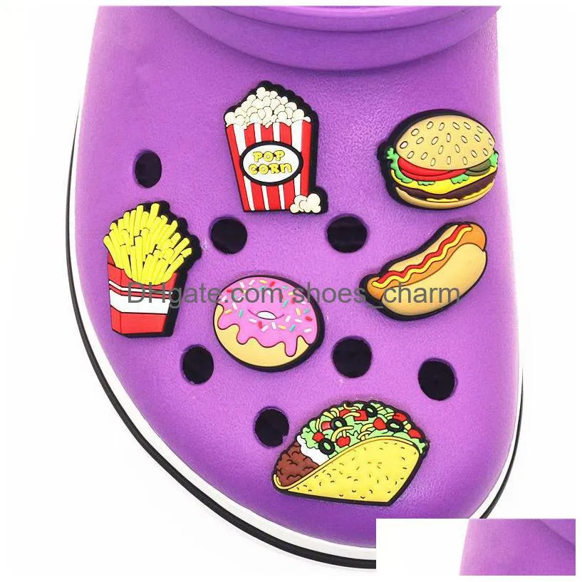hamburg popcorn donuts shoe charms decorations novelty chips pvc shoes accessories fit croc jibz xmas kids gifts