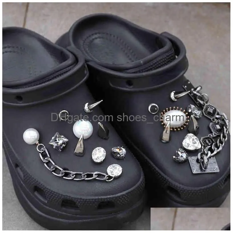 luxury shoes for croc fashion rhinestone pearl diy vintage rivet punk shoe charms