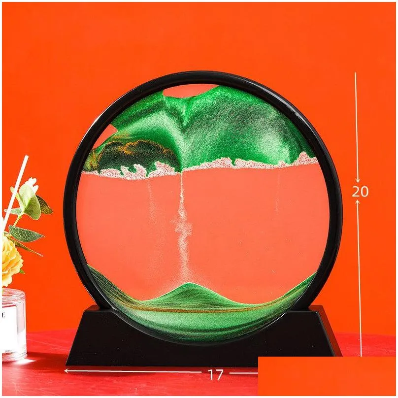 moving sand art picture round glass 3d hourglass deep sea sandscape in motion display flowing sand frame 7 12inch for home decor