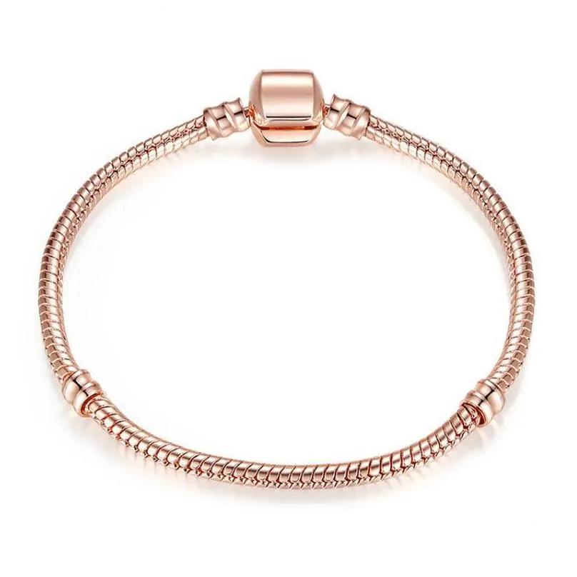 1pcs drop rose gold charm beads bracelets women snake chain for  bangle bracelet children gift b019