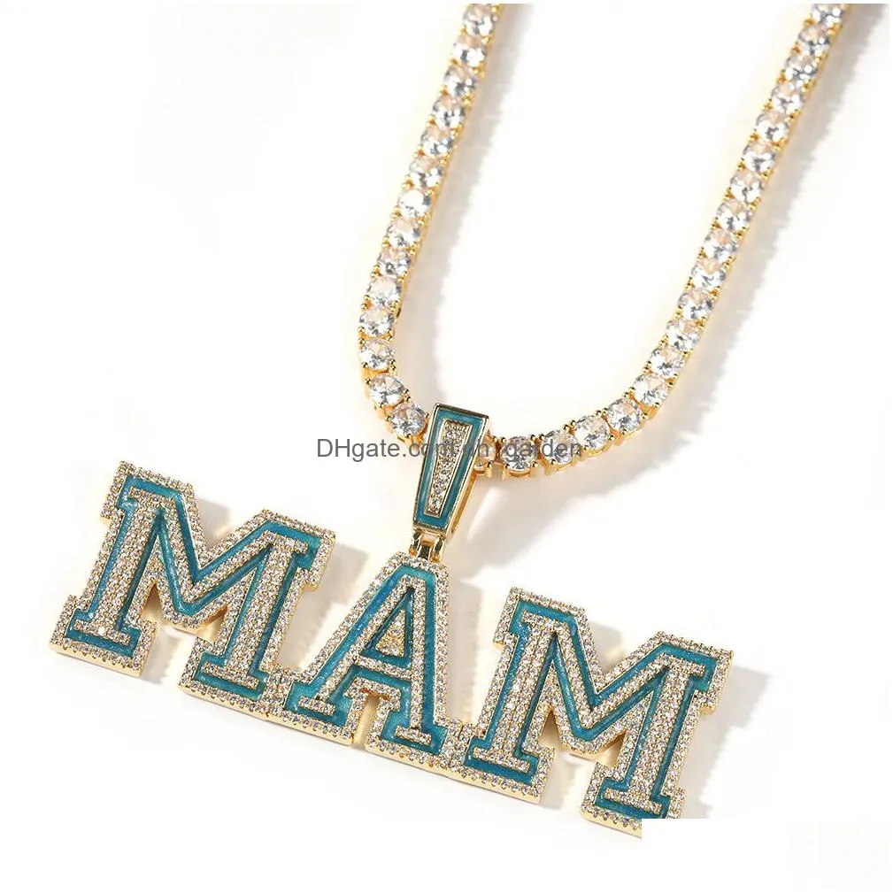 az custom name letters tennis necklaces mens fashion hip hop jewelry iced out drop oil glowinthedark letter stitching pendant