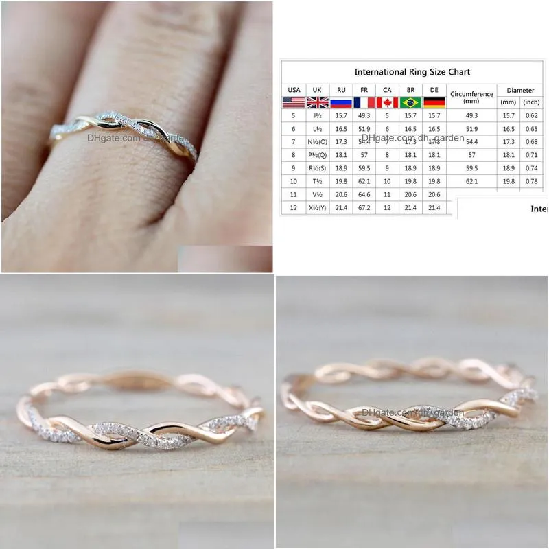 womens wedding rings fashion gemstone rose gold engagement ring jewelry round simulated diamond twist ring