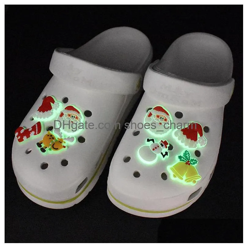 21pcs cute santa christma stockings charms luminous shoe accessories ornament for croc jibz kids party gifts