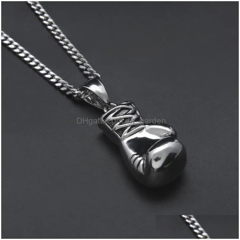 mens hip hop necklace jewelry stainless steel boxing gloves pendant necklaces with 60cm gold cuban chain