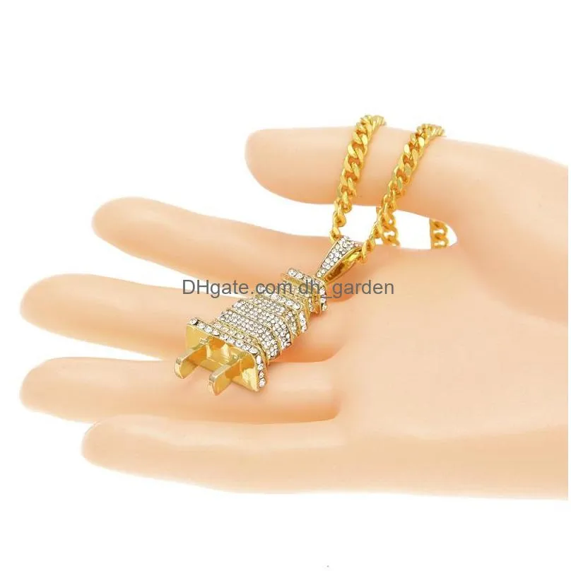 mens fashion hip hop necklace gold cuban link chain iced out plug pendant necklaces for men