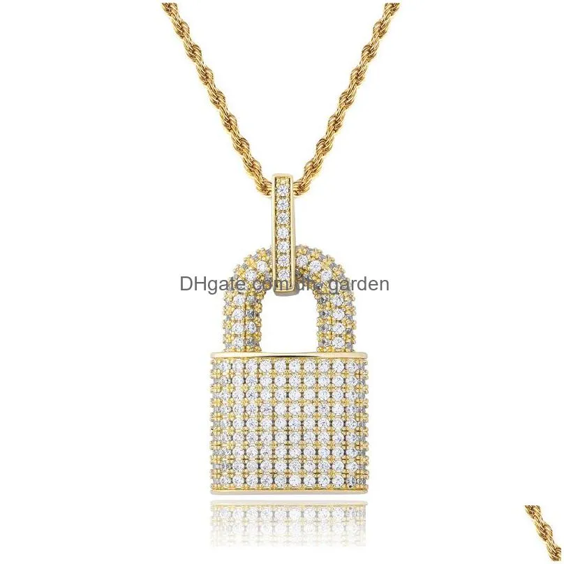 hip hop gold necklace jewelry fashion mens womens silver iced out lock pendant necklaces