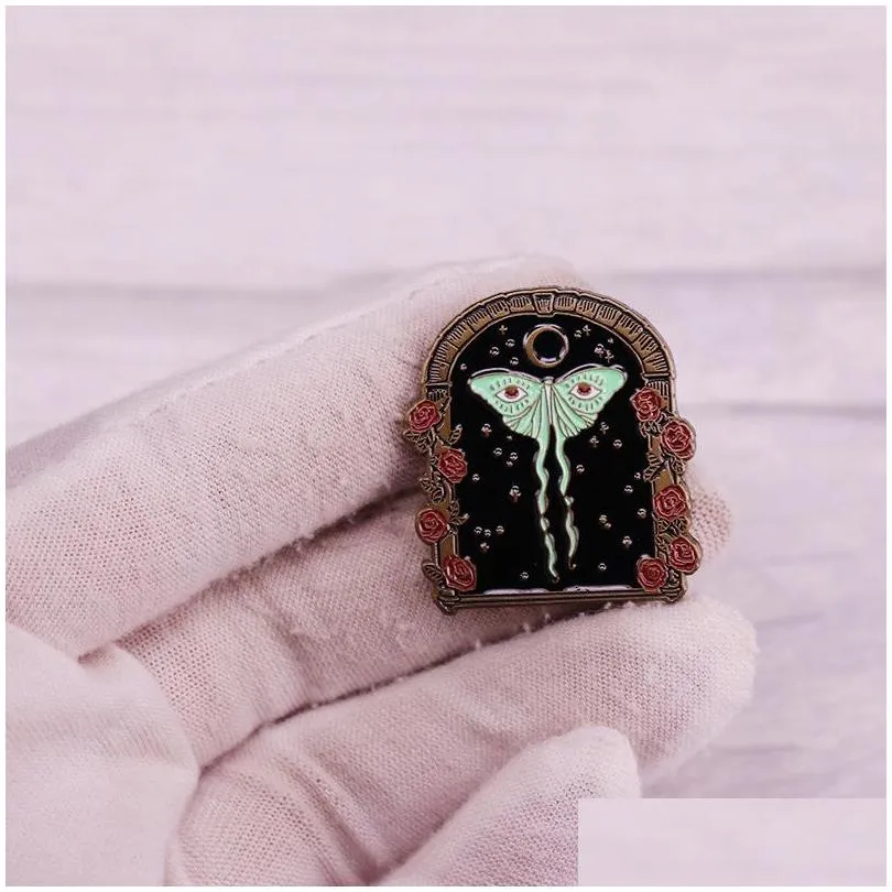 green lunar butterfly enamel brooch pins luna moth roses badge lapel pins jewelry accessories gifts