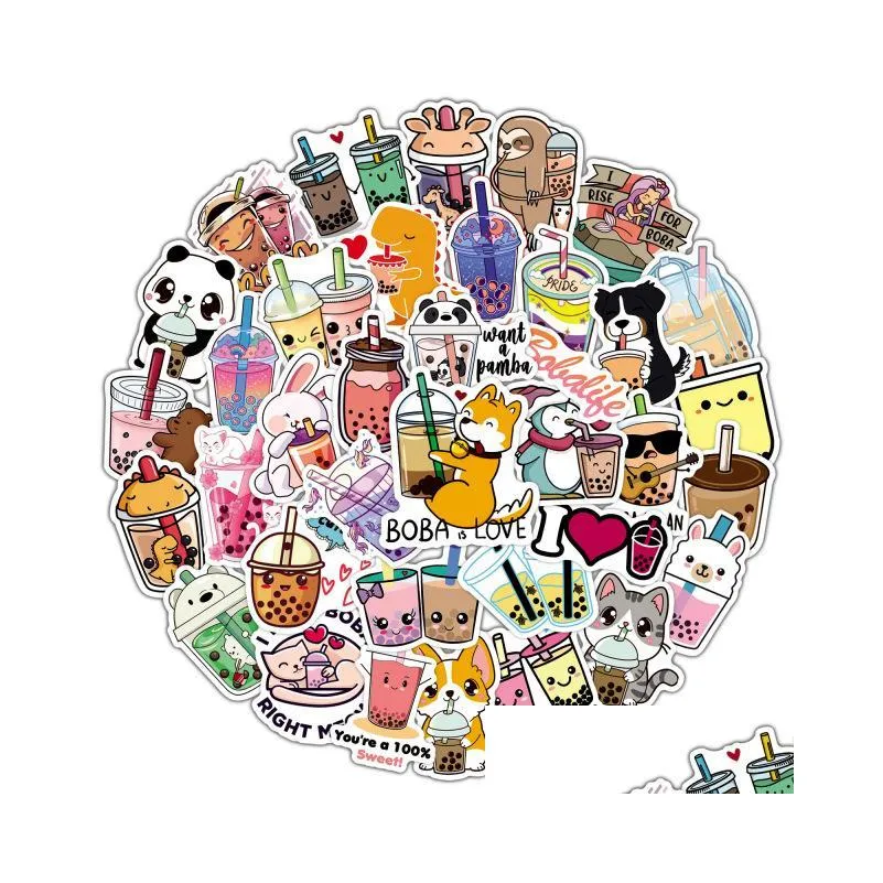 50pcs cute cartoon pearl milk tea stickers pack for girl boba bubble teas decal sticker to diy stationery luggage suitcase laptop guitar pc water