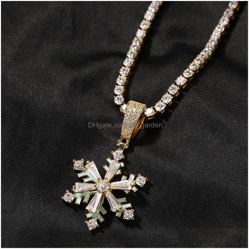 mens hip hop gold necklace rotating snowflake luminous dripping oil pendant necklace sweater chain necklace jewelry