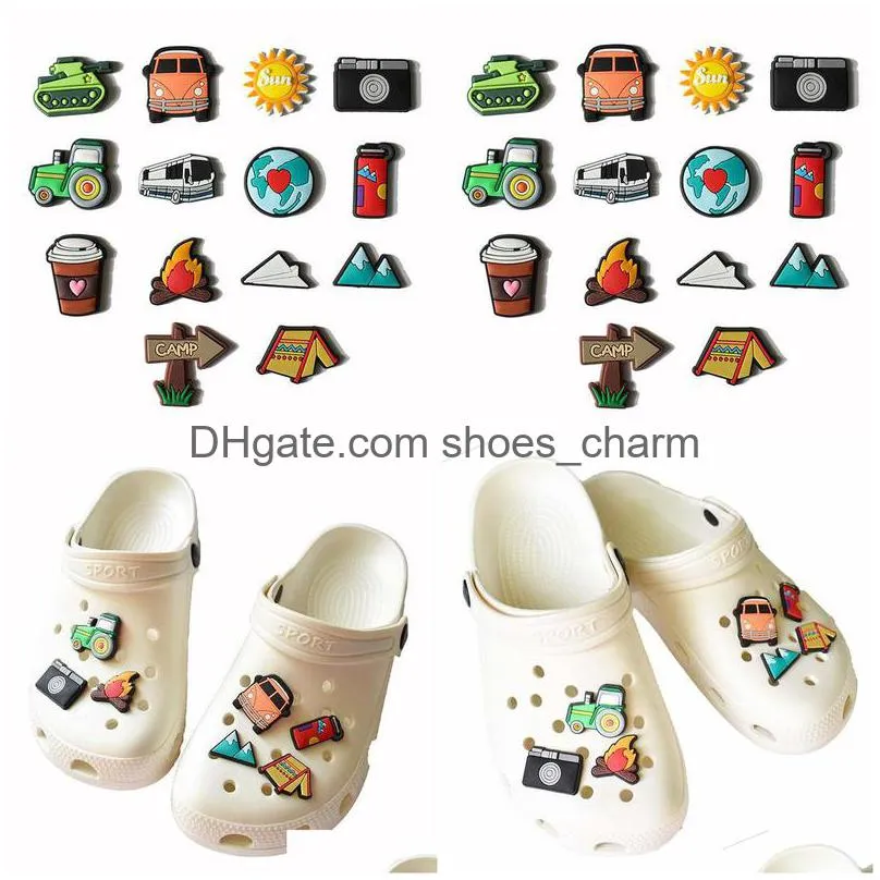 140pcs cartoon 14 type pvc silicone shoes charms soft hill accessories for car tank croc kids gifts mix color