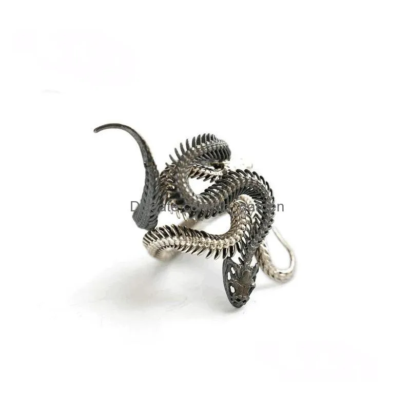 mens cobra rings fashion hip hop ring jewelry black silver vintage snake ring adjustable opening