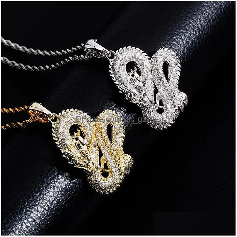 chinese dragon necklace iced out pendant mens gold necklaces hip hop fashion jewelry