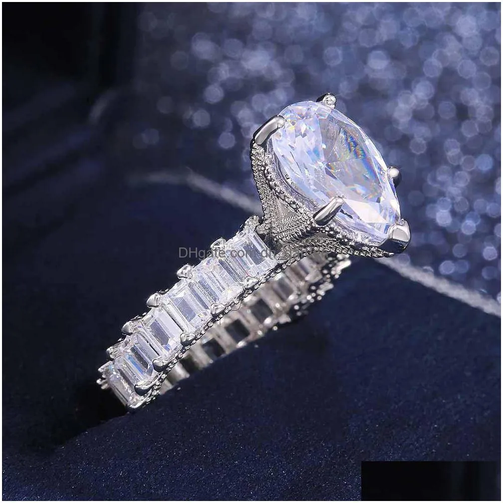 10ct big simulated diamond ring vintage fashion gold rings jewelry unique cocktail pear cut white topaz gemstones mens wedding engagement ring for