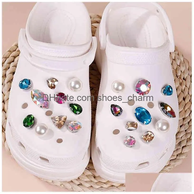 classic colorful croc charms crystal pearl trend shoes jewelry