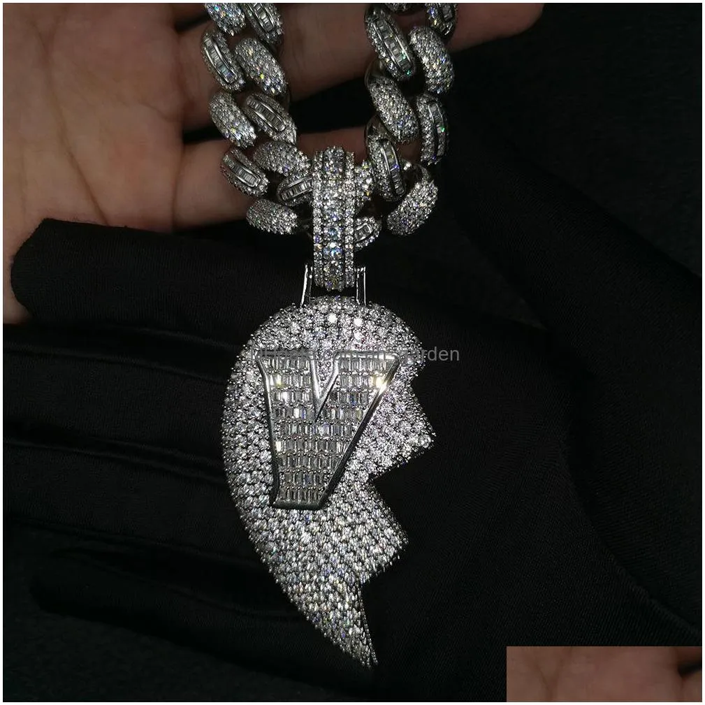 iced out broken heart pendant necklace mens womens fashion hip hop v letter gold necklaces jewelry
