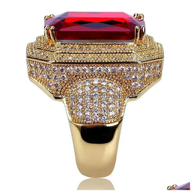 mens hip hop ring jewelry high quality ruby gemstone zircon fashion gold punk rings