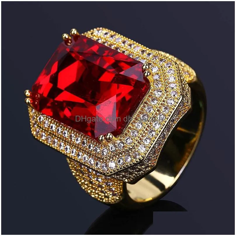 mens hip hop ring jewelry high quality ruby gemstone zircon fashion gold punk rings