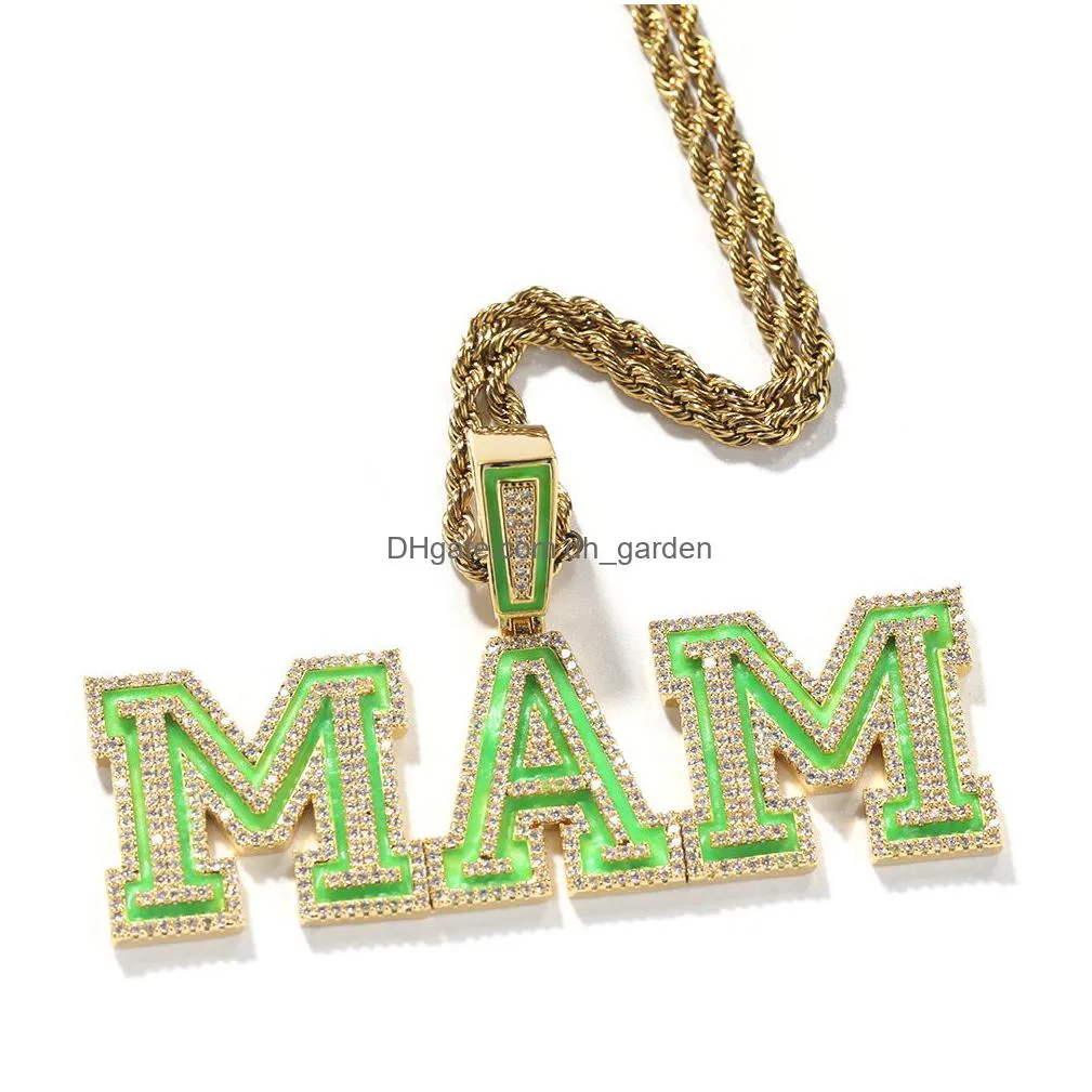 az custom name letters tennis necklaces mens fashion hip hop jewelry iced out drop oil glowinthedark letter stitching pendant