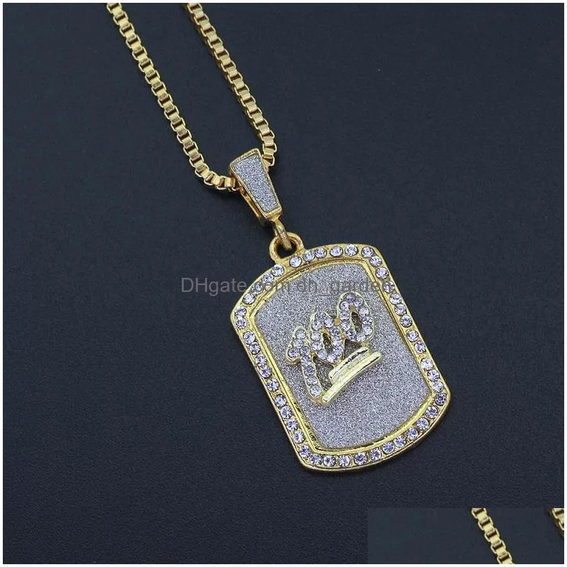 fashion mens hip hop necklace jewelry iced out dog tag pendant necklaces gold box chain