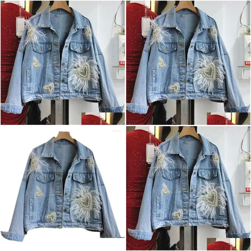 womens jackets women denim jacket female diamonds tassel jean coat feather