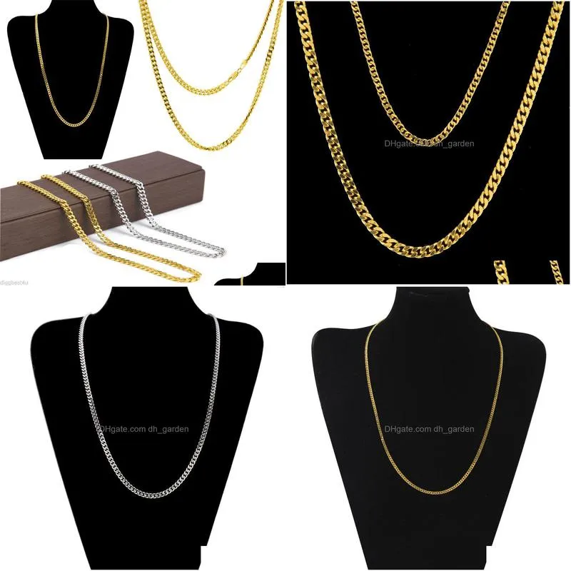 3mm 5mm gold silver cuban link chain necklaces men women 18k gold plated hip hop necklace fashion jewelry