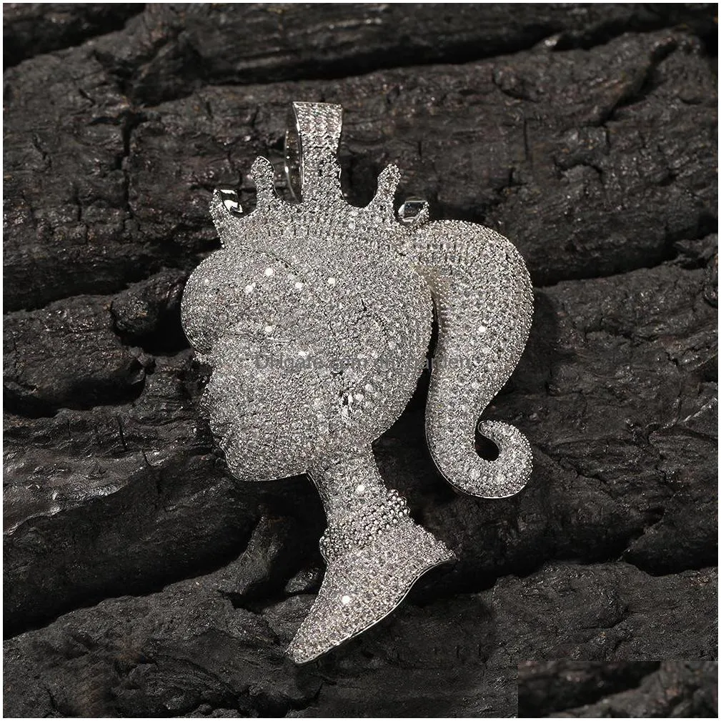 iced out crown doll pendant necklace fashion mens necklace hip hop silver gold necklaces jewelry