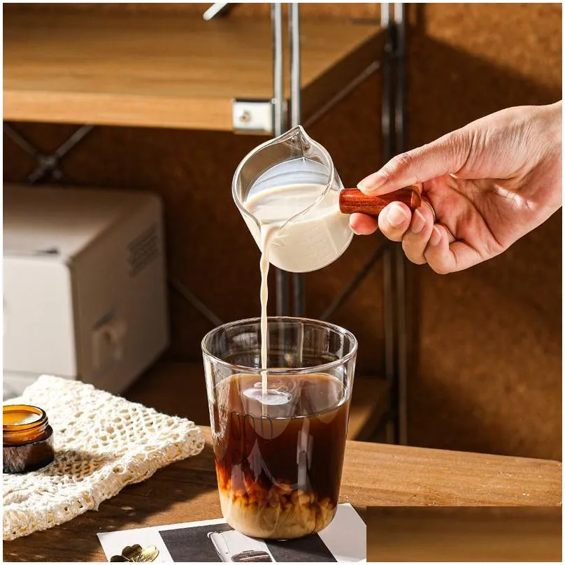 Drinkware Coffee Tools Coffee extraction measuring cup glass wooden handle small milk cup