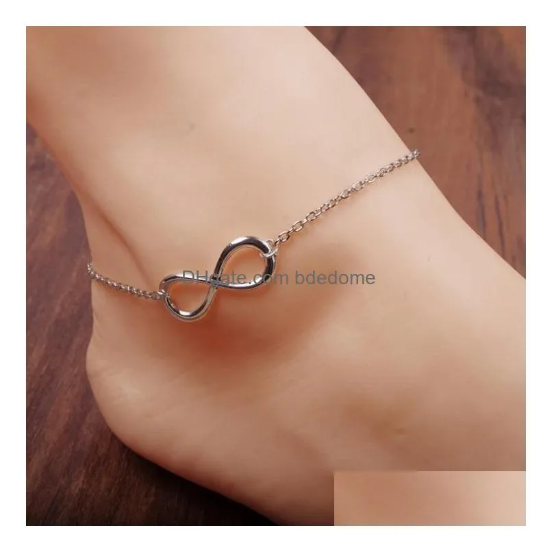 Foot Jewelry Charm Anklets Bracelets Lucky 8 Word Anklet For Women Beach Pool Party Ankle Bracelet Drop Delivery Dhamw