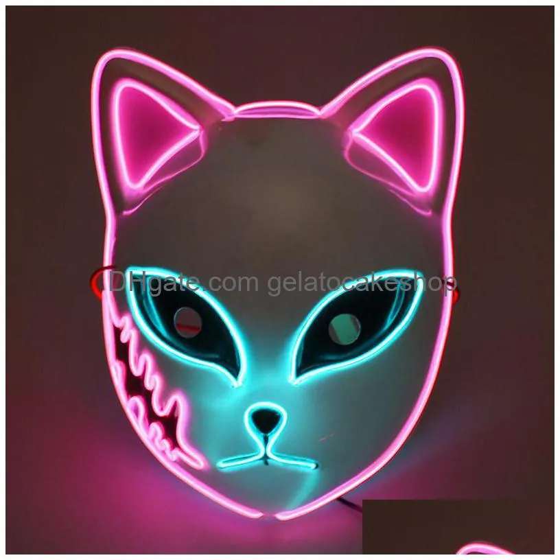 party masks halloween el color neon cosplay led glowing anime cat glow in the dark dj club props 220920