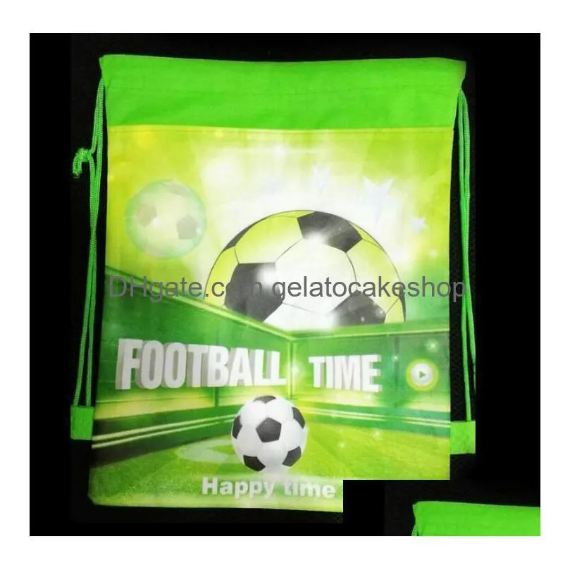 12pcs/lot football theme backpack happy birthday party nonwoven fabrics soccer ball drawstring gifts bag baby shower mochila 220427