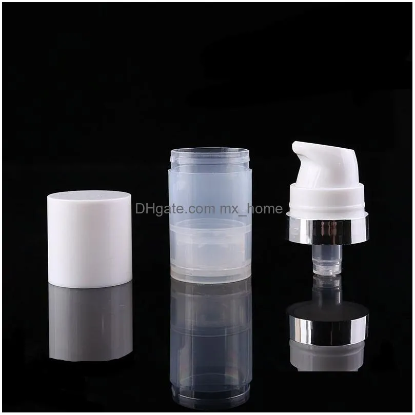 wholesale empty 5ml 10ml airless bottles clear vacuum pump lotion bottle with silver ring cover cosmetic packaging dh87761896163