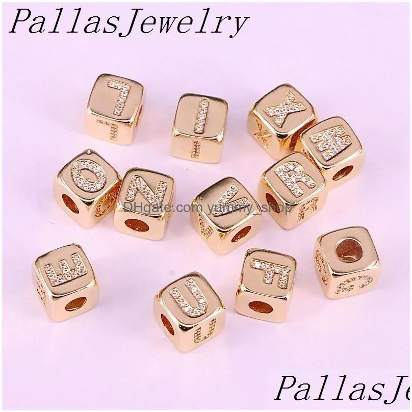 10pcs gold cz initial alphabet letter a-z square diy loose bead fits charms bracelet for women men jewelry y200730