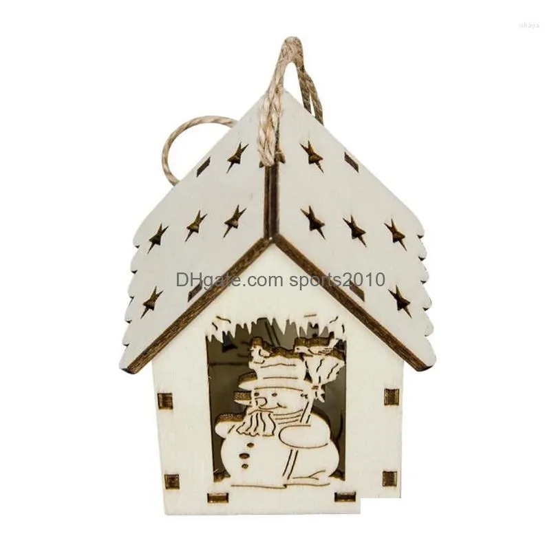 Interior Decorations Christmas Decorations Small Led Wooden House Tree Hanging Ornaments For Indoor Party Bedroom Holiday Decoration D Dh4Sa